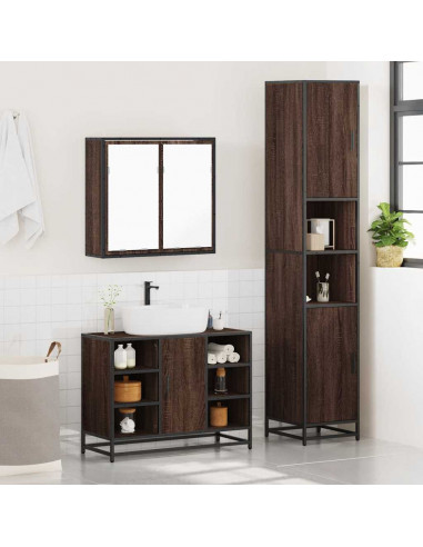 Set Mobili da Bagno 3 pz Rovere Marrone in Legno Multistrato