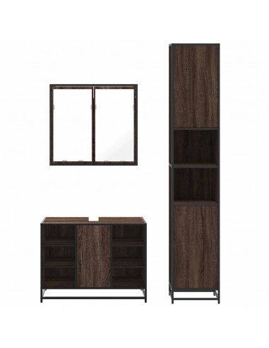 Set Mobili da Bagno 3 pz Rovere Marrone in Legno Multistrato