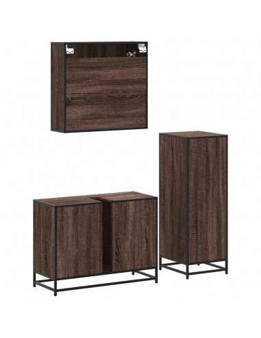 Set Mobili da Bagno 3 pz Rovere Marrone in Legno Multistrato