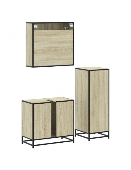 Set Mobili da Bagno 3 pz Rovere Sonoma in Legno Multistrato