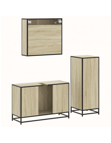Set Mobili da Bagno 3 pz Rovere Sonoma in Legno Multistrato