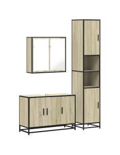Set Mobili da Bagno 3 pz Rovere Sonoma in Legno Multistrato