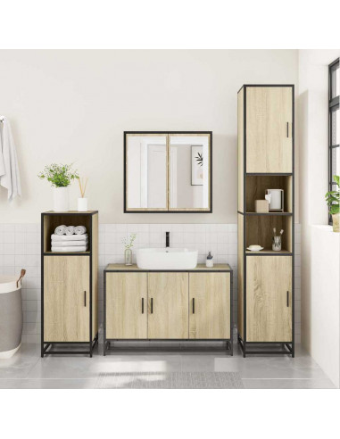 Set Mobili da Bagno 3 pz Rovere Sonoma in Legno Multistrato