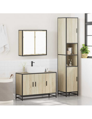 Set Mobili da Bagno 3 pz Rovere Sonoma in Legno Multistrato