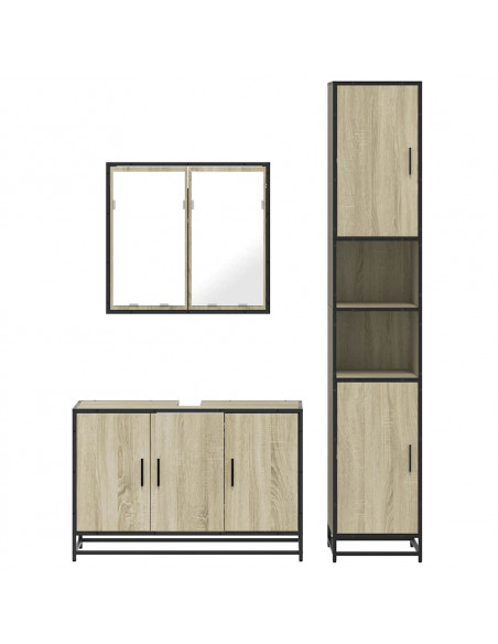Set Mobili da Bagno 3 pz Rovere Sonoma in Legno Multistrato