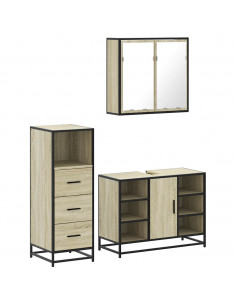 Set Mobili da Bagno 3 pz Rovere Sonoma in Legno Multistrato