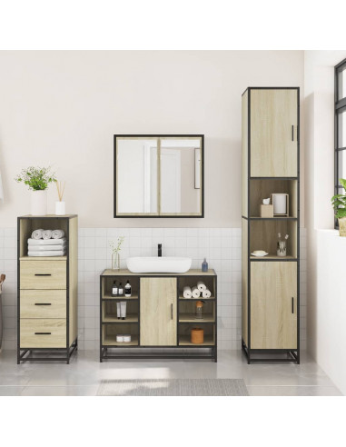 Set Mobili da Bagno 3 pz Rovere Sonoma in Legno Multistrato