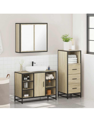 Set Mobili da Bagno 3 pz Rovere Sonoma in Legno Multistrato