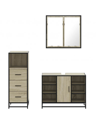 Set Mobili da Bagno 3 pz Rovere Sonoma in Legno Multistrato