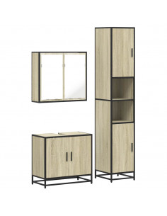 Set Mobili da Bagno 3 pz Rovere Sonoma in Legno Multistrato