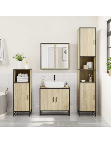 Set Mobili da Bagno 3 pz Rovere Sonoma in Legno Multistrato