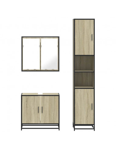Set Mobili da Bagno 3 pz Rovere Sonoma in Legno Multistrato
