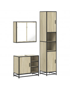 Set Mobili da Bagno 3 pz Rovere Sonoma in Legno Multistrato