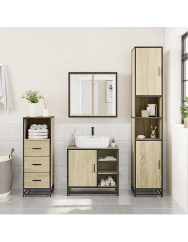 Set Mobili da Bagno 3 pz Rovere Sonoma in Legno Multistrato