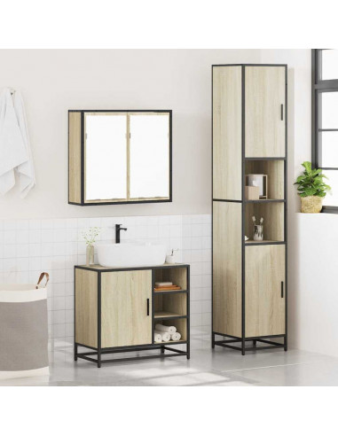 Set Mobili da Bagno 3 pz Rovere Sonoma in Legno Multistrato