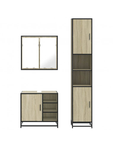 Set Mobili da Bagno 3 pz Rovere Sonoma in Legno Multistrato