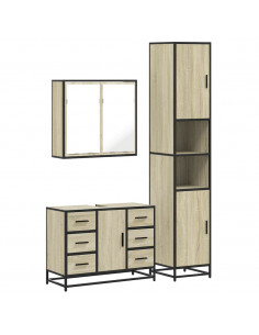 Set Mobili da Bagno 3 pz Rovere Sonoma in Legno Multistrato
