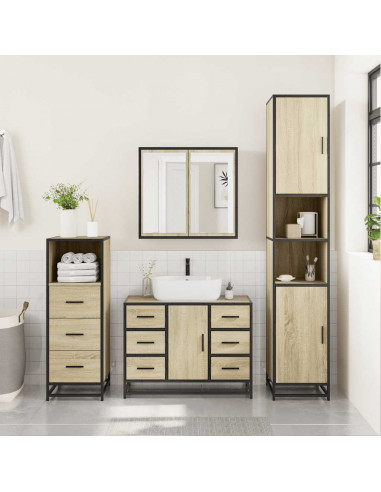 Set Mobili da Bagno 3 pz Rovere Sonoma in Legno Multistrato