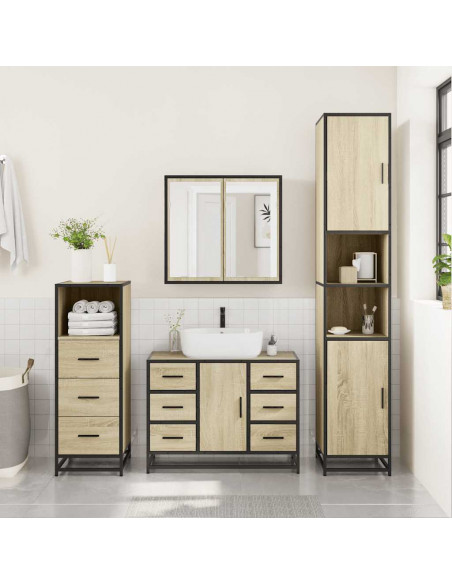 Set Mobili da Bagno 3 pz Rovere Sonoma in Legno Multistrato