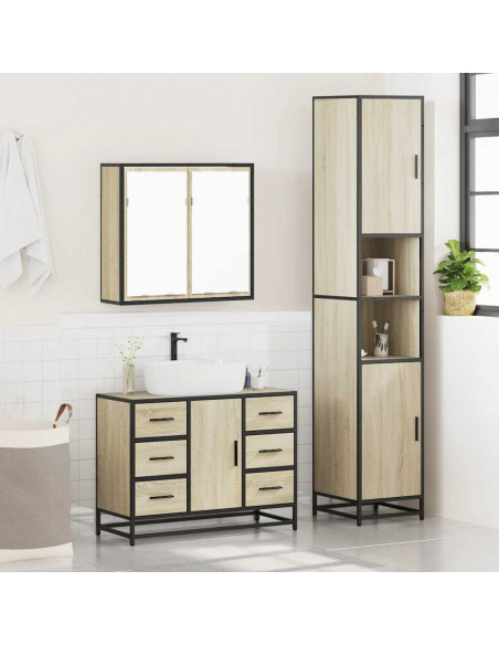 Set Mobili da Bagno 3 pz Rovere Sonoma in Legno Multistrato