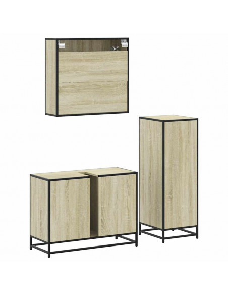 Set Mobili da Bagno 3 pz Rovere Sonoma in Legno Multistrato