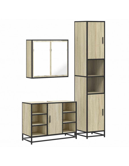 Set Mobili da Bagno 3 pz Rovere Sonoma in Legno Multistrato
