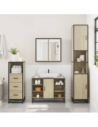 Set Mobili da Bagno 3 pz Rovere Sonoma in Legno Multistrato