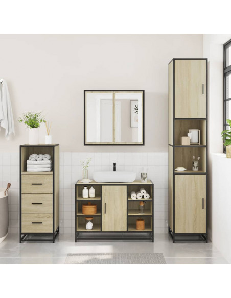 Set Mobili da Bagno 3 pz Rovere Sonoma in Legno Multistrato