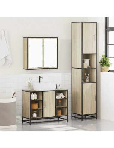 Set Mobili da Bagno 3 pz Rovere Sonoma in Legno Multistrato