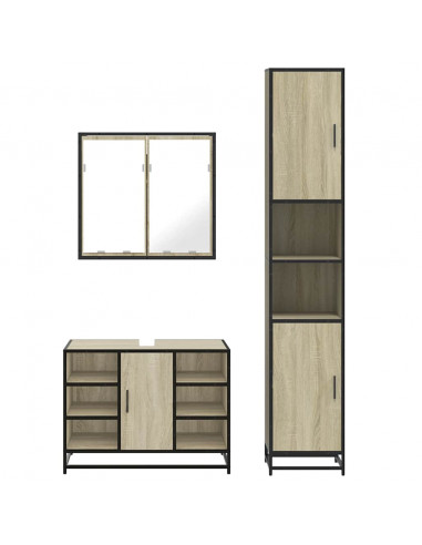 Set Mobili da Bagno 3 pz Rovere Sonoma in Legno Multistrato