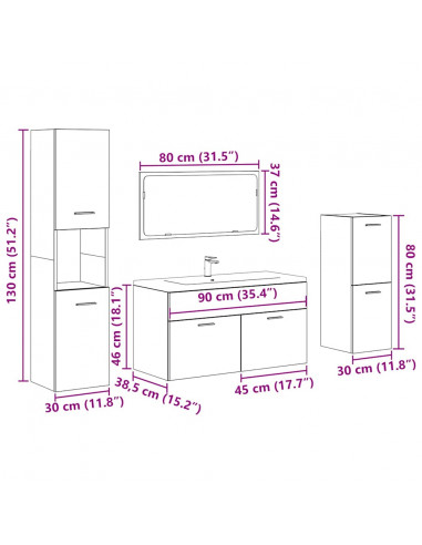 Set Mobili da Bagno 4 pz Grigio Cemento in Legno Multistrato