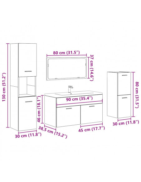 Set Mobili da Bagno 4 pz Grigio Cemento in Legno Multistrato
