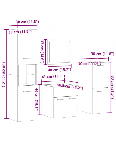 Set Mobili da Bagno 4 pz Grigio Cemento in Legno Multistrato