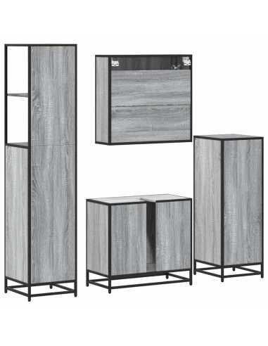 Set Mobili da Bagno 4 pz Grigio Sonoma in Legno Multistrato