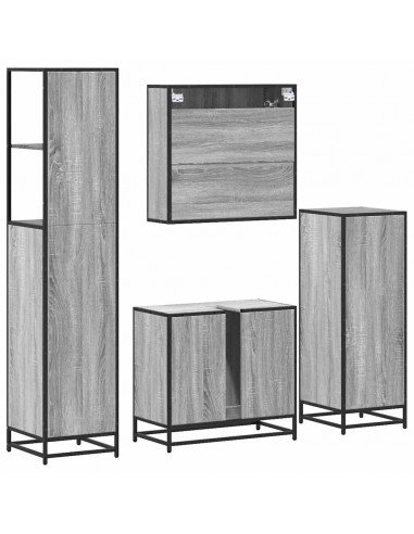 Set Mobili da Bagno 4 pz Grigio Sonoma in Legno Multistrato