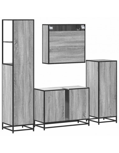 Set Mobili da Bagno 4 pz Grigio Sonoma in Legno Multistrato