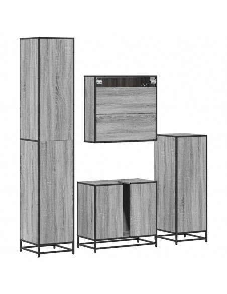 Set Mobili da Bagno 4 pz Grigio Sonoma in Legno Multistrato