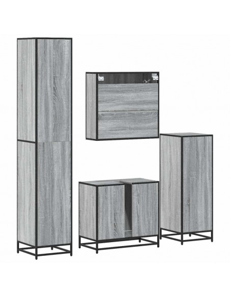 Set Mobili da Bagno 4 pz Grigio Sonoma in Legno Multistrato