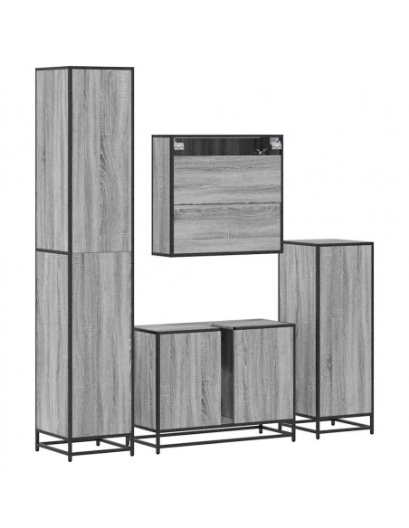 Set Mobili da Bagno 4 pz Grigio Sonoma in Legno Multistrato