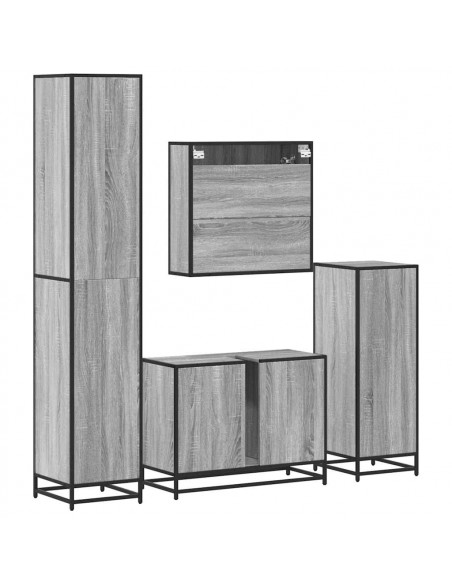 Set Mobili da Bagno 4 pz Grigio Sonoma in Legno Multistrato