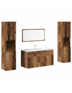 Set Mobili da Bagno 4 pz Legno Antico in Legno Multistrato