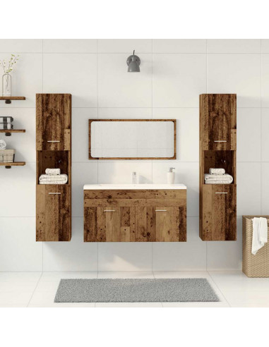Set Mobili da Bagno 4 pz Legno Antico in Legno Multistrato