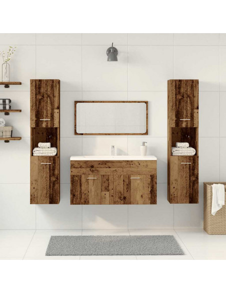 Set Mobili da Bagno 4 pz Legno Antico in Legno Multistrato