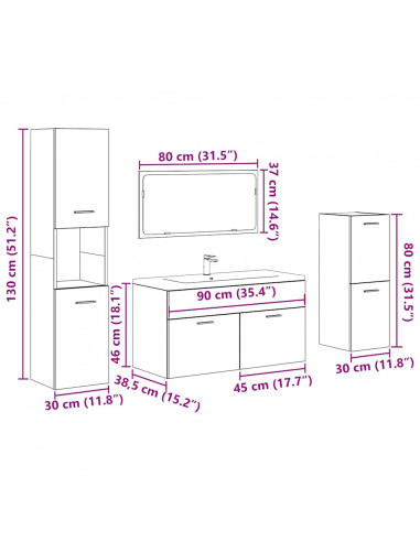 Set Mobili da Bagno 4 pz Legno Antico in Legno Multistrato