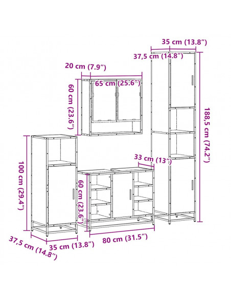 Set Mobili da Bagno 4 pz Nero in Legno Multistrato
