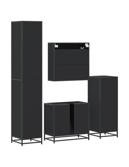 Set Mobili da Bagno 4 pz Nero in Legno Multistrato