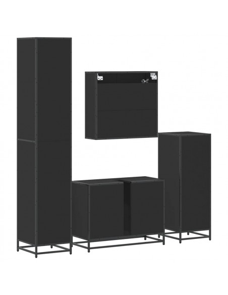 Set Mobili da Bagno 4 pz Nero in Legno Multistrato