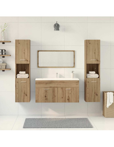 Set Mobili da Bagno 4 pz Rovere Artigianale Legno Multistrato