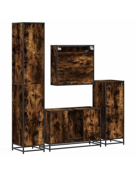 Set Mobili da Bagno 4 pz Rovere Fumo in Legno Multistrato