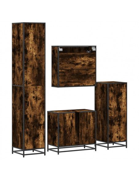 Set Mobili da Bagno 4 pz Rovere Fumo in Legno Multistrato